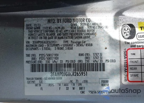 2012 Ford Fusion Sel from USA, damaged, VIN 3FAHP0JGXCR265951